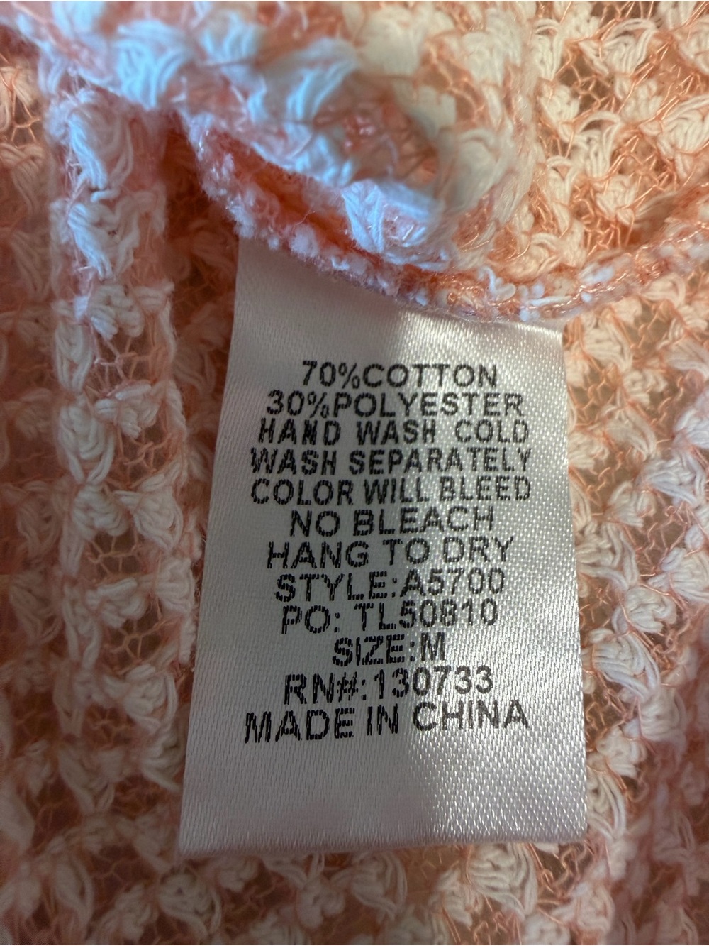 Umgee Blush Peach Waffle Knit High-Low Top - Picture 4 of 4